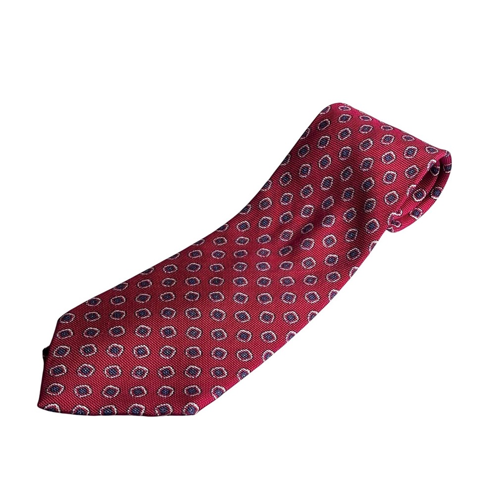 Polo Ralph Lauren Red Geometric Medallion Silk Tie Hand‎ Finished Made in USA
